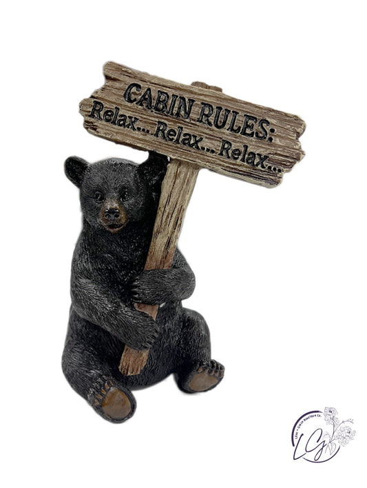 Resin Bear w/ Cabin Rules Sign