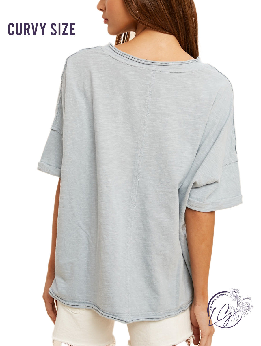 Curvy Antiqued Hue V Neck Top