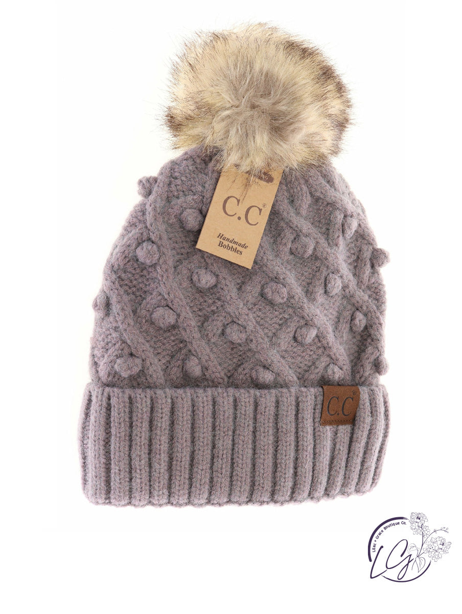 Bobble Knit Fur Pom CC Beanie