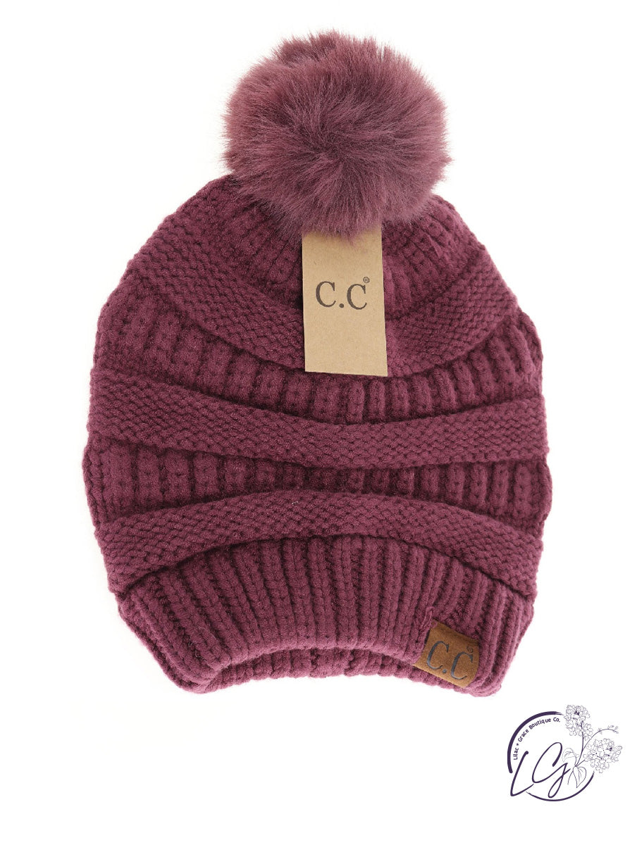 Super Soft Matching Fur Pom CC Beanie