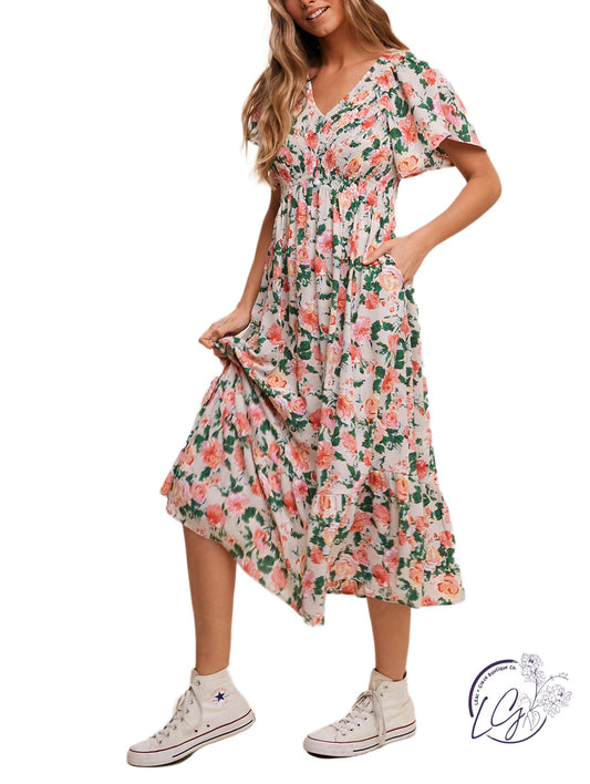 Garden Of Flowers Midi Dress