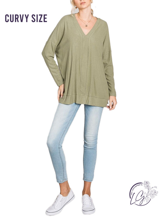 Curvy Brushed Comfort Oversized Ribbed Top