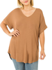 Curvy Must Have V-Neck Cuffed Sleeve Tee