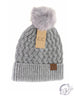 Woven Cable Knit Cuffed Matching Fur Pom CC Beanie