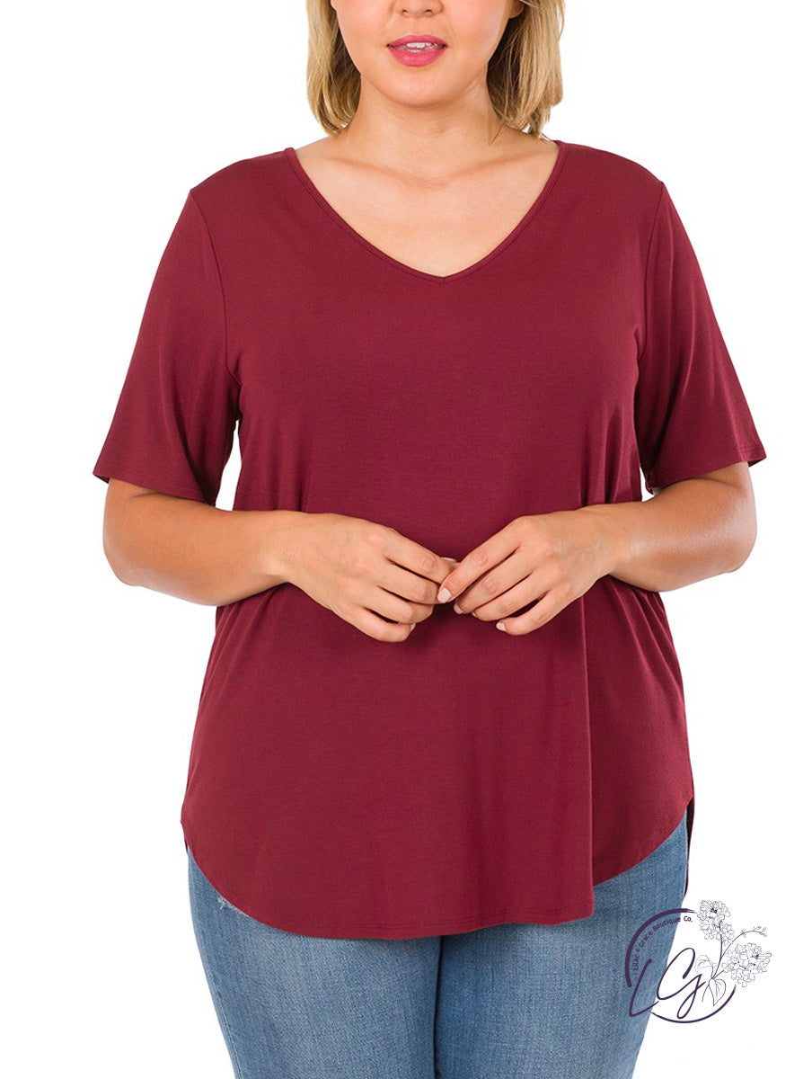 Curvy  Comfort Caress V-Neck Tee