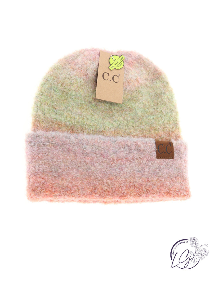 Multi-Colored Slouchy Mohair Cuffed CC Beanie