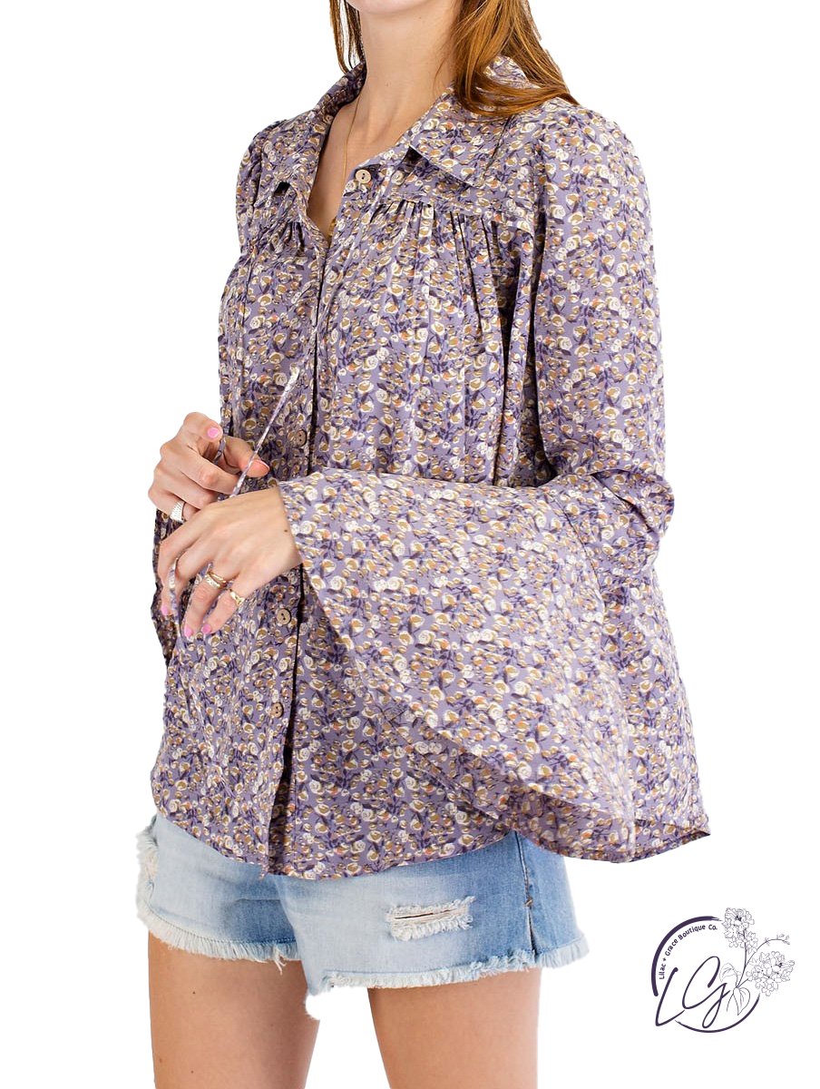 Sweet Floral Bell Sleeved Blouse