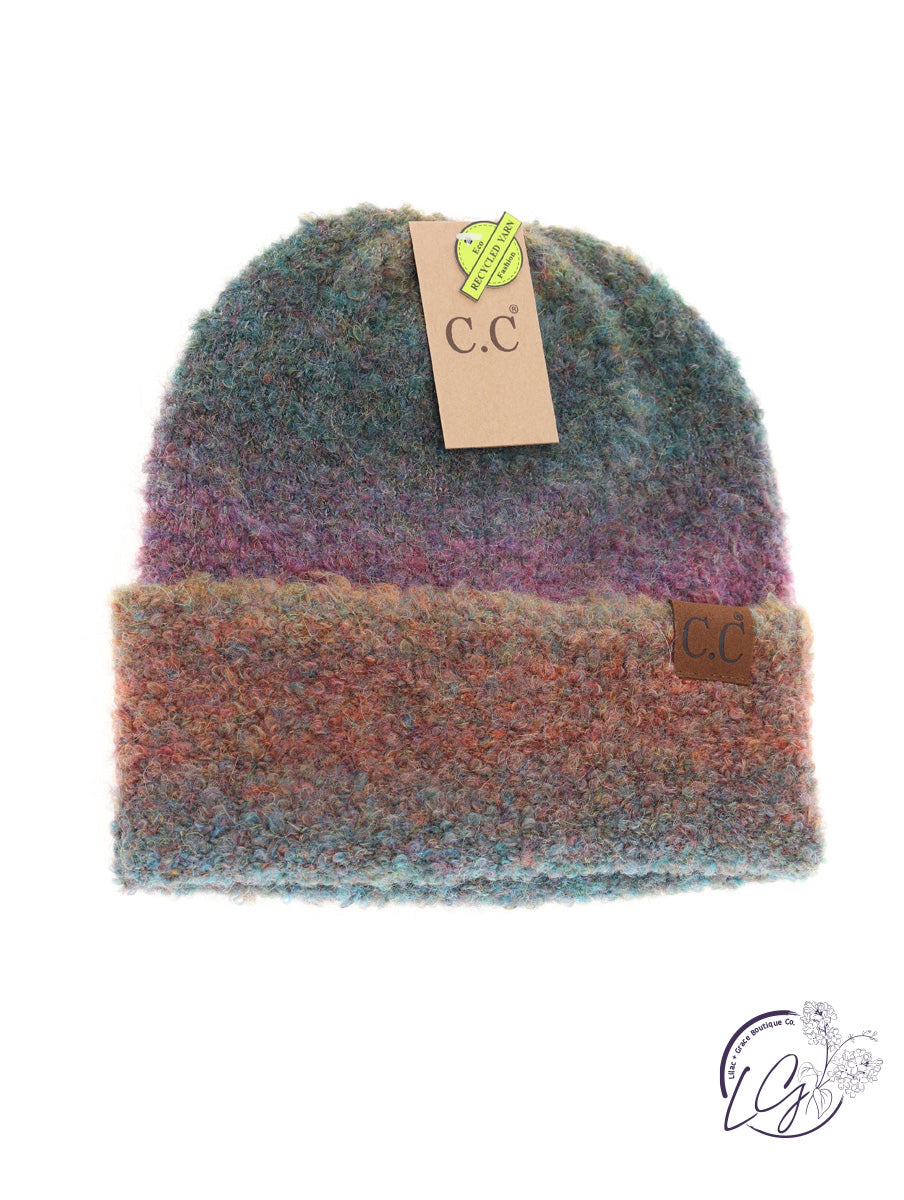 Multi-Colored Slouchy Mohair Cuffed CC Beanie