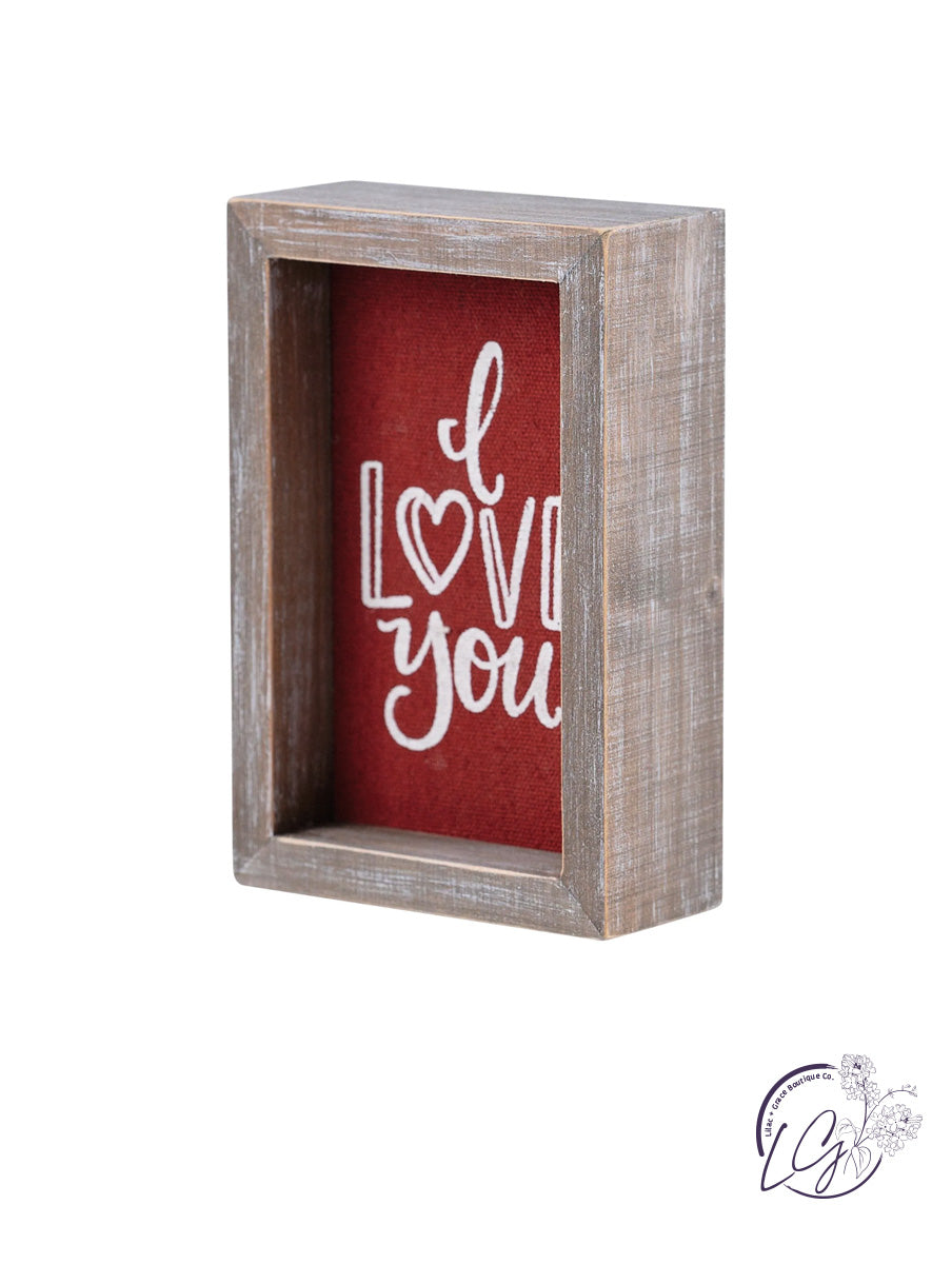 I Love You Red Linen Framed Board