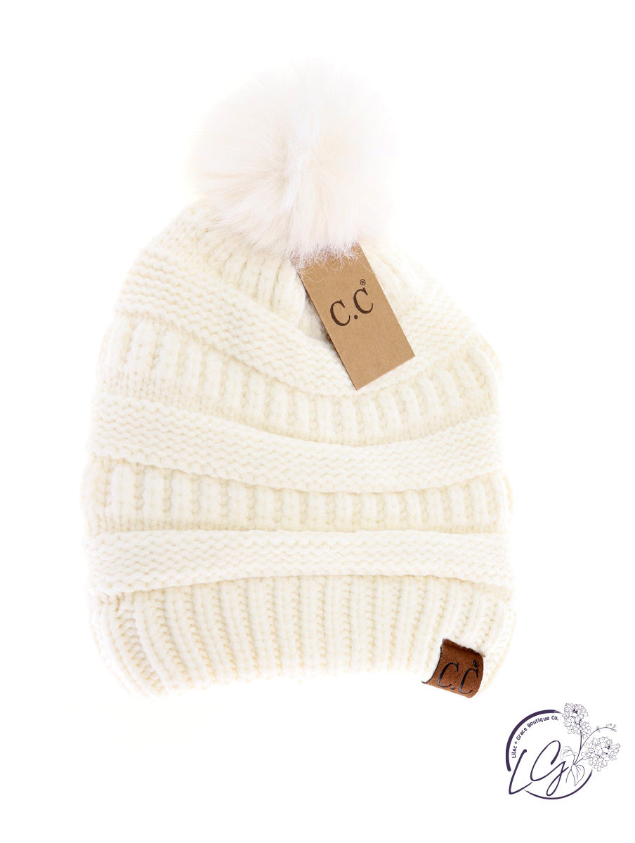 Super Soft Matching Fur Pom CC Beanie