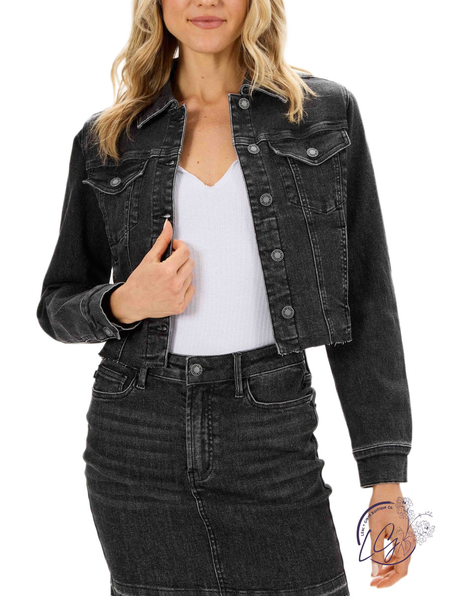 Greyson Black Denim Cropped Jacket By Judy Blue