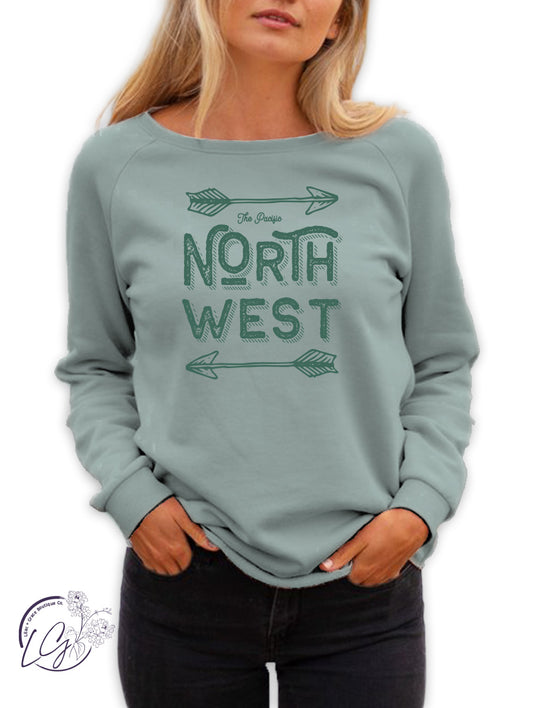 Curvy Lead Me To The Northwest Crewneck in Sage