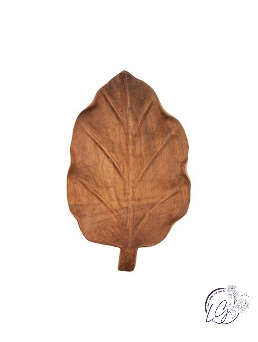 Bali Teak Hand Carved Leaf Bowl