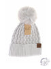 Woven Cable Knit Cuffed Matching Fur Pom CC Beanie