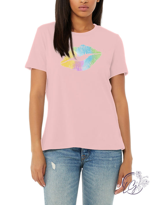 Curvy Tie-dye Cotton Candy Lips Tee