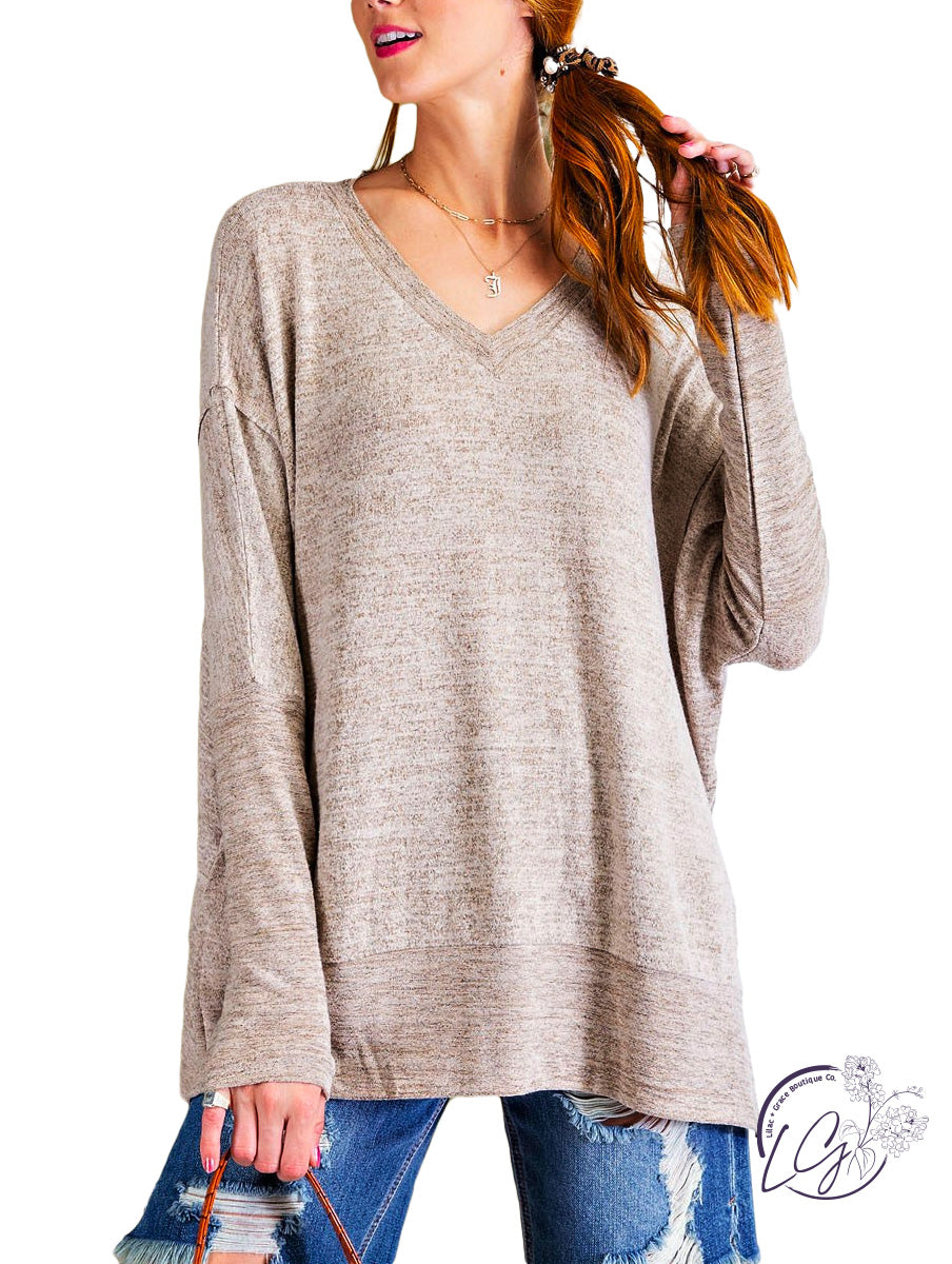 BRUSHED KNIT LOOSE FIT TOP Plus Size