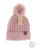 Woven Cable Knit Cuffed Matching Fur Pom CC Beanie