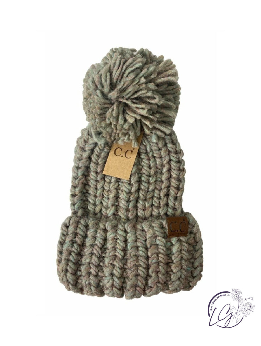 Chunky Knit Yarn Pom CC Beanie