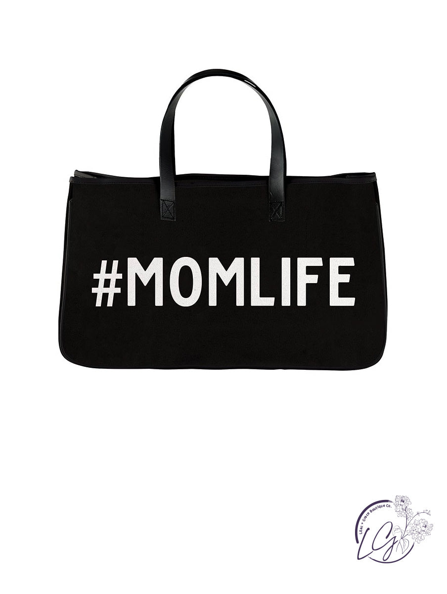 #MomLife Black Canvas Tote