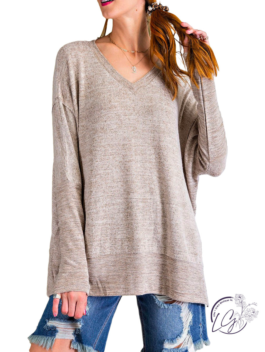 Weekends Are For Adventure Brushed Knit Loose  Fit Top