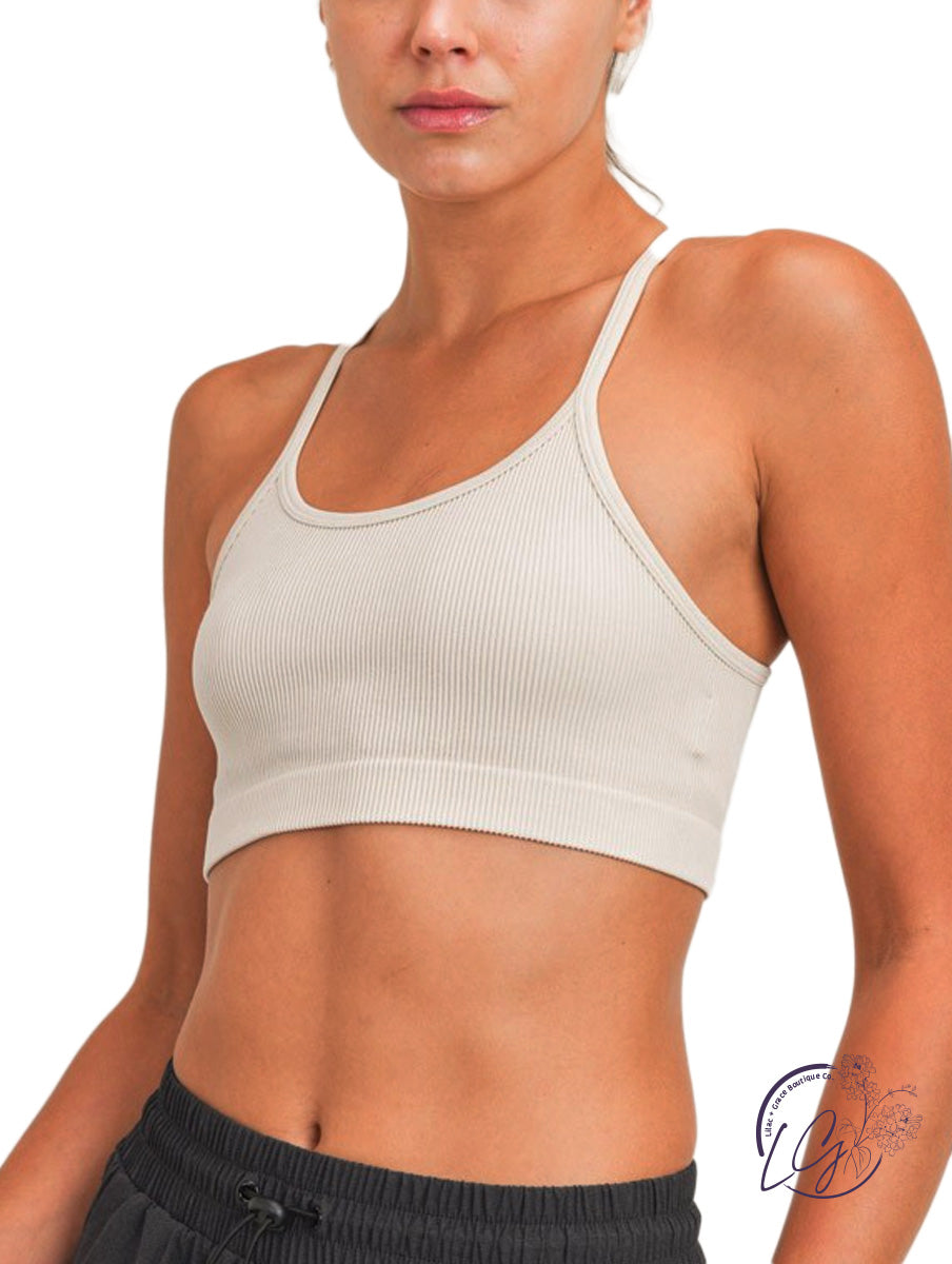 Mineral Washed Ribbed Seamless Racerback Sports Bra