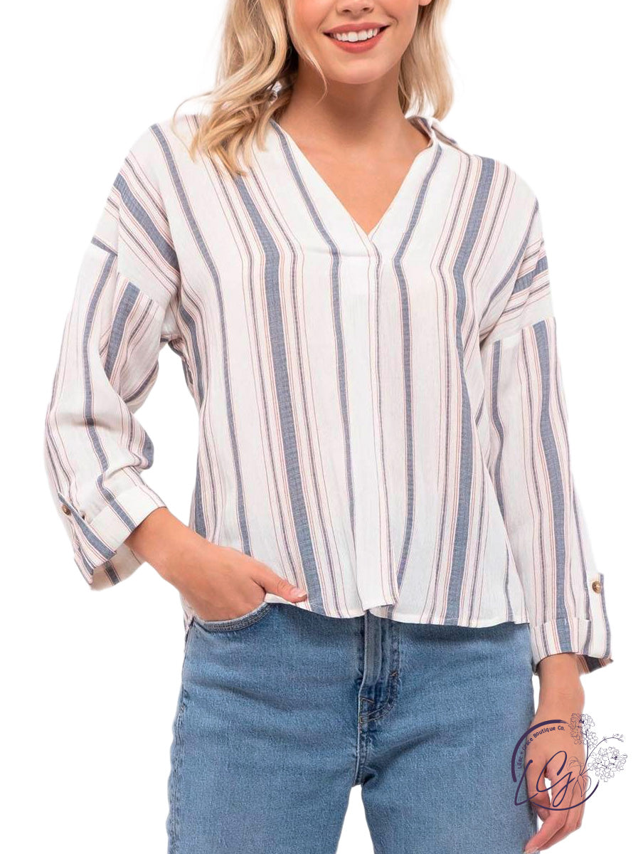 Rising Sun Striped V-Neck Top