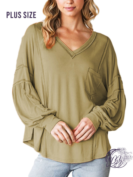 Curvy Heavenly Softness V-Neck Knit Long Sleeve