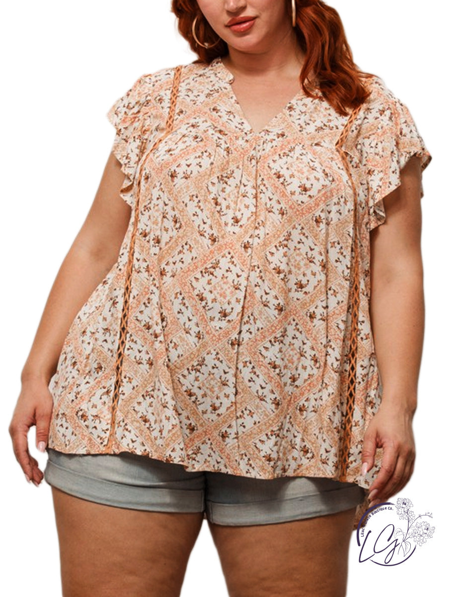 Curvy Paisley Print V-Neck Tunic