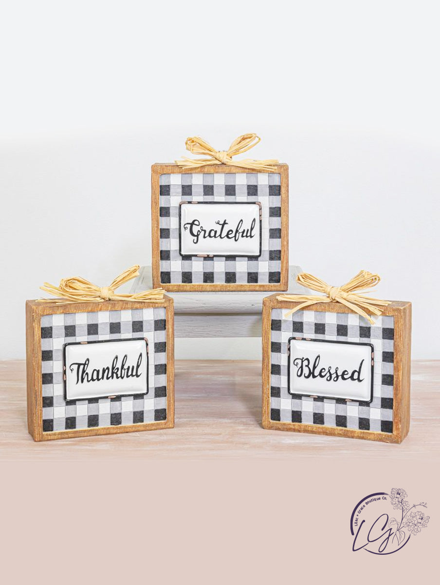 Picnic Plaid Thankful Block Tabletop