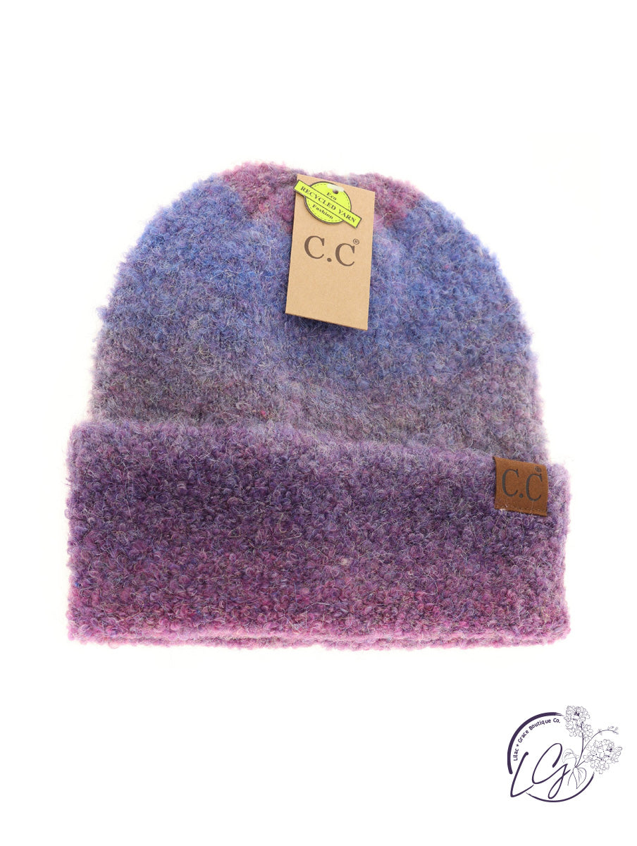 Multi-Colored Slouchy Mohair Cuffed CC Beanie