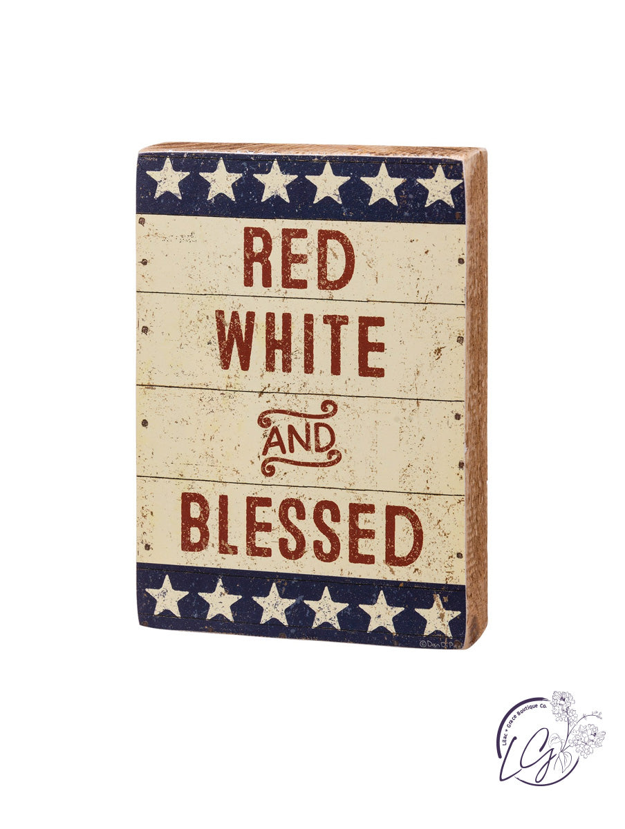 Block Sign - Red White And Blessed