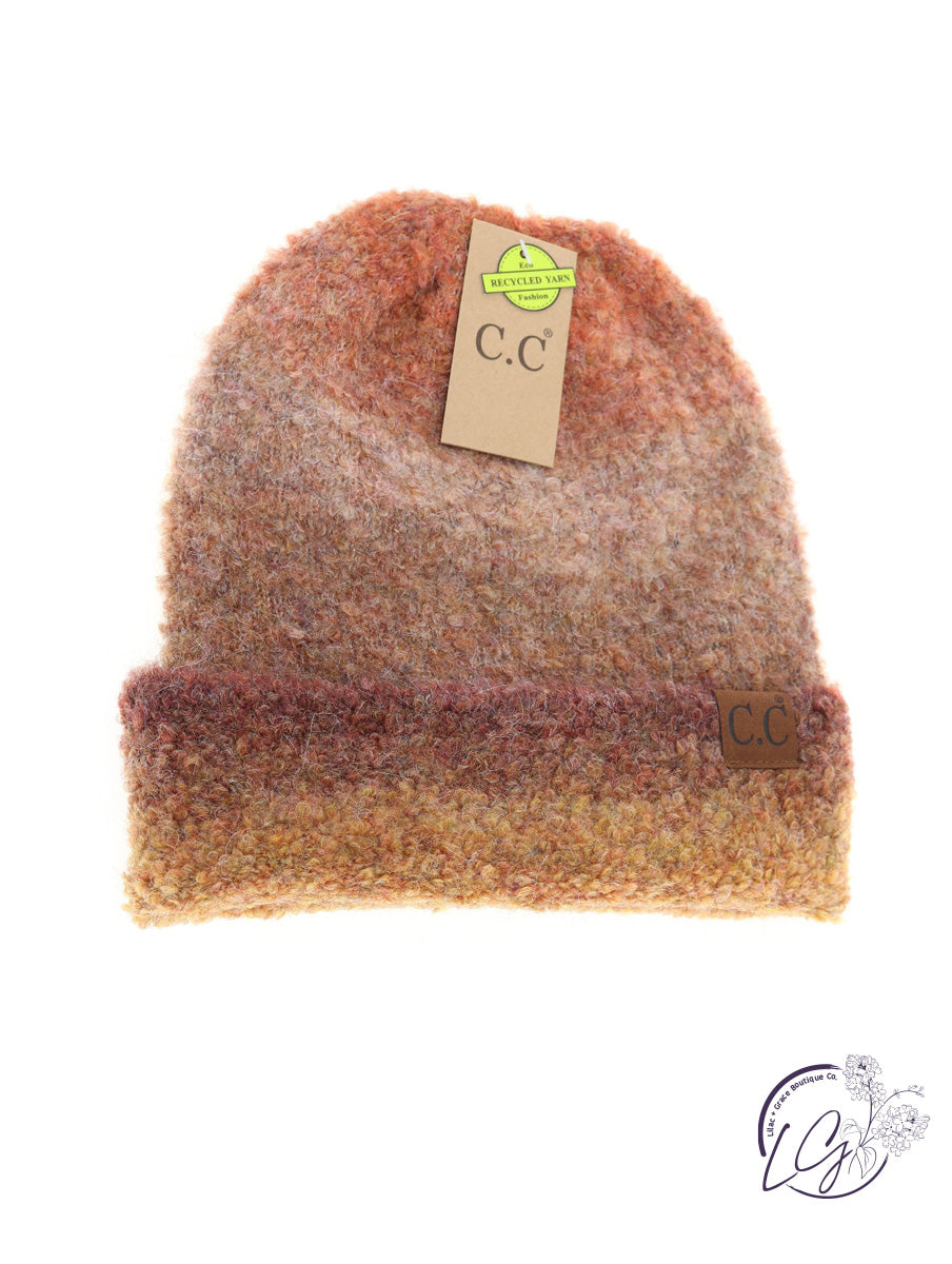 Multi-Colored Slouchy Mohair Cuffed CC Beanie