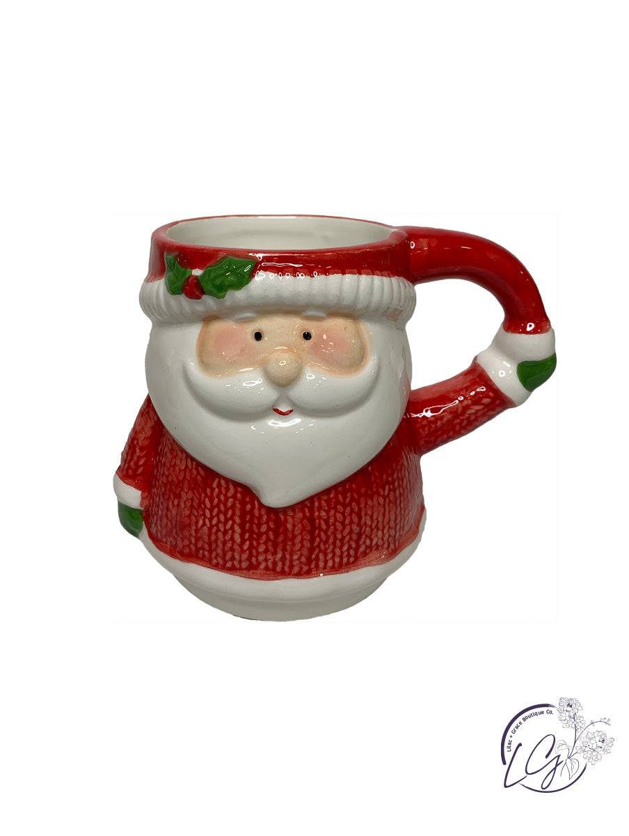 Red Sweater Santa & Snowman Mug