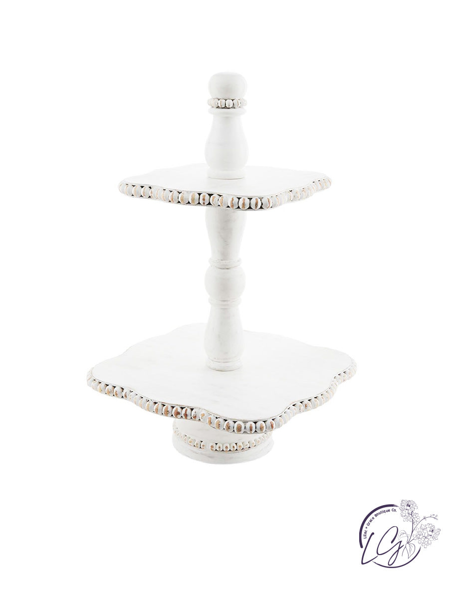 WHITE BEADED TIERED SERVER