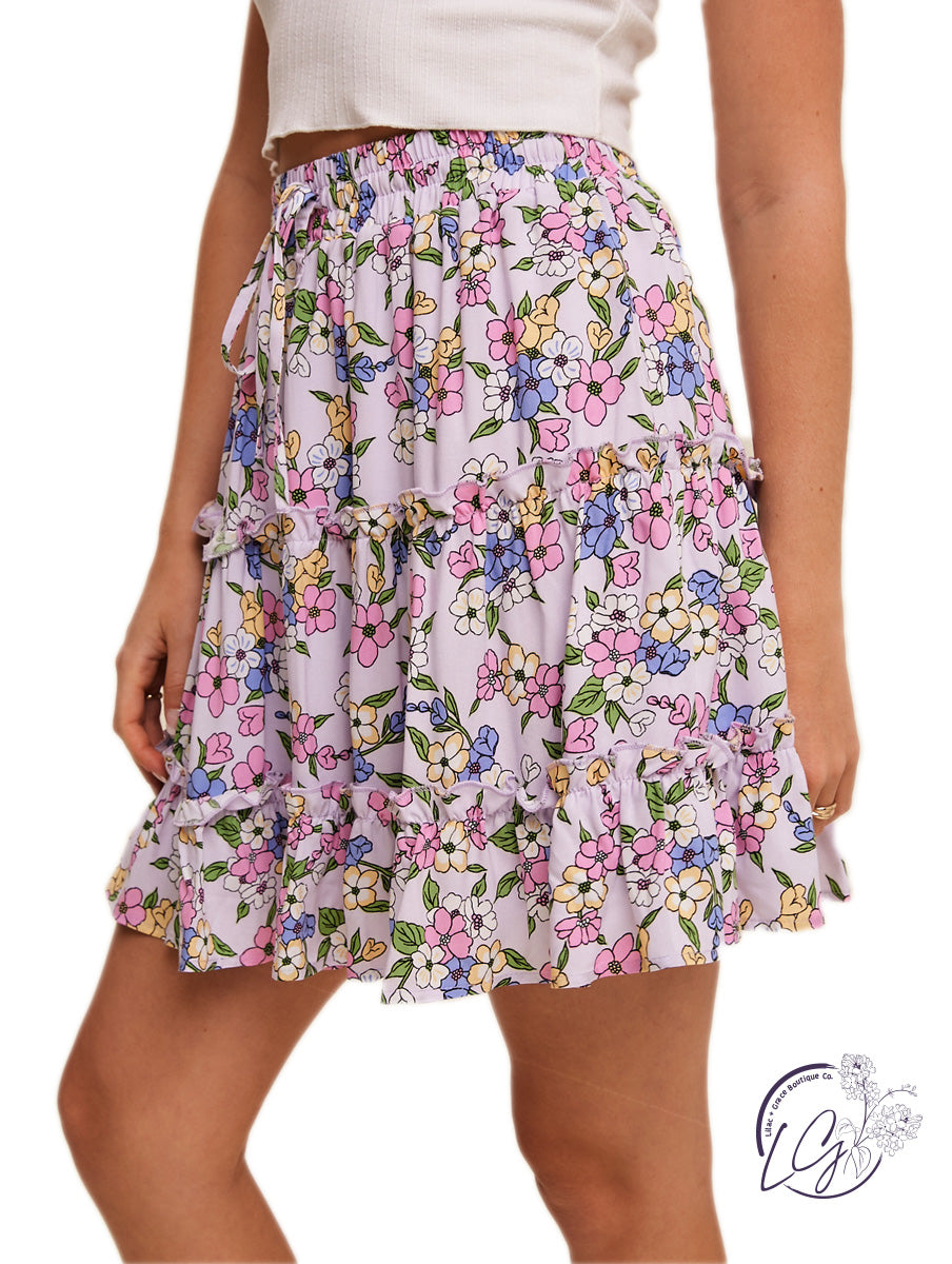 Flower Power Tiered Waist Tie Skirt