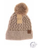 Woven Cable Knit Cuffed Matching Fur Pom CC Beanie