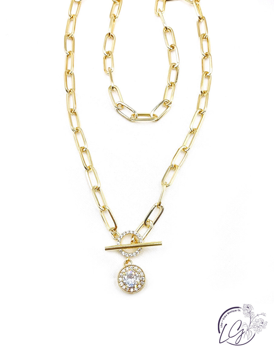 Drop Crystal Toggle Necklace