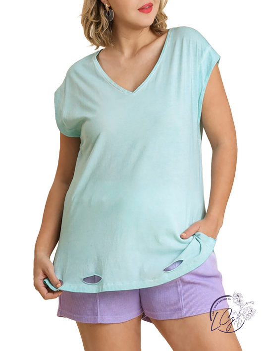 Curvy The Best Things Distressed V-Neck