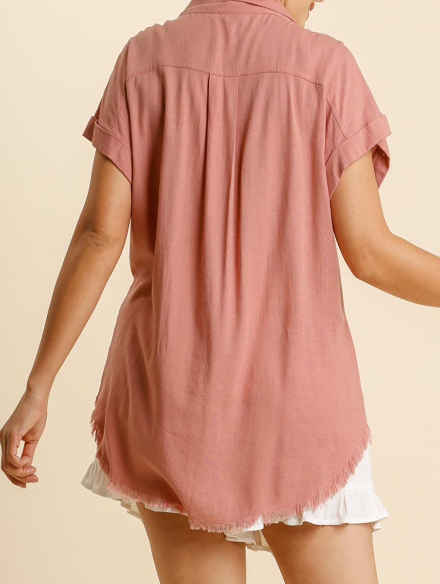 Curvy Blown Away Linen Short Sleeve