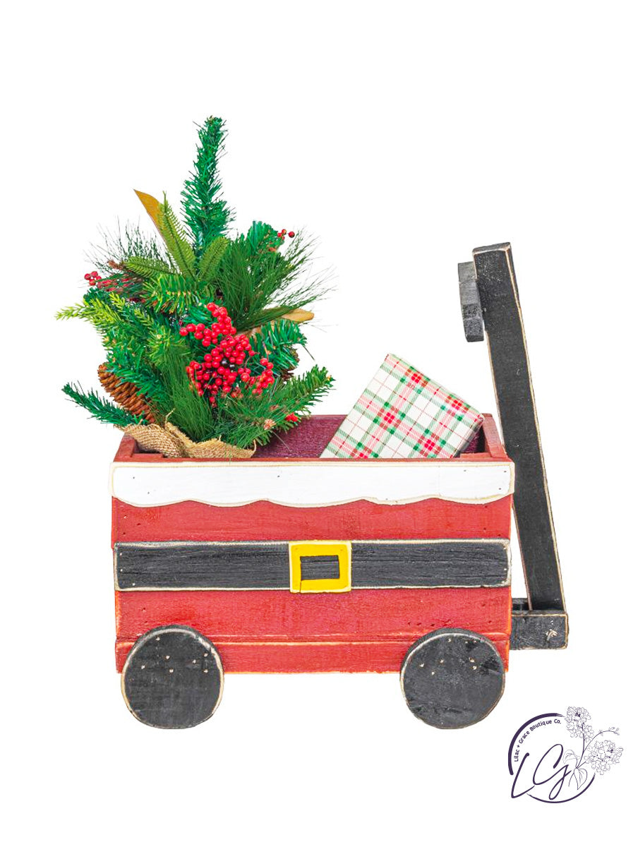 Santa Belly Wood Wagon Planter